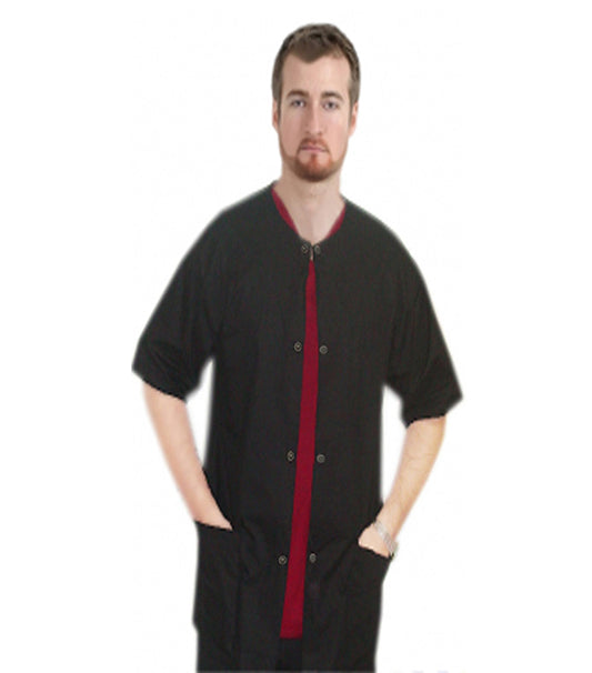 Stretch Unisex Scrub Jacket Half-Sleeve with 3 Pockets and Snap, Plastic, or Zip Closure