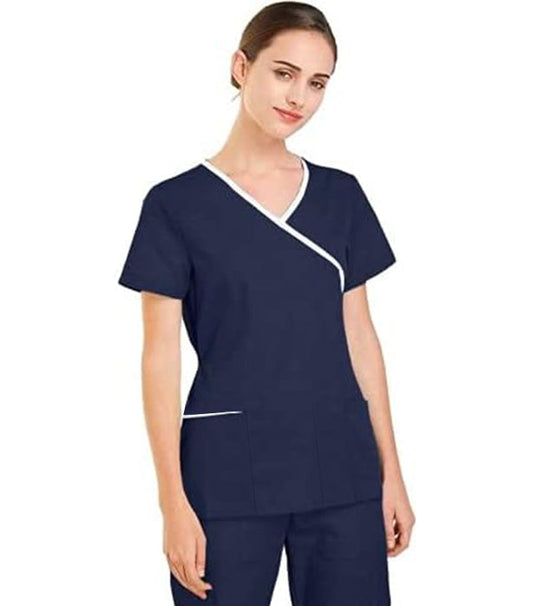 Poplin Women's Crossover Scrub Top - 2 Pockets, Half Sleeve
