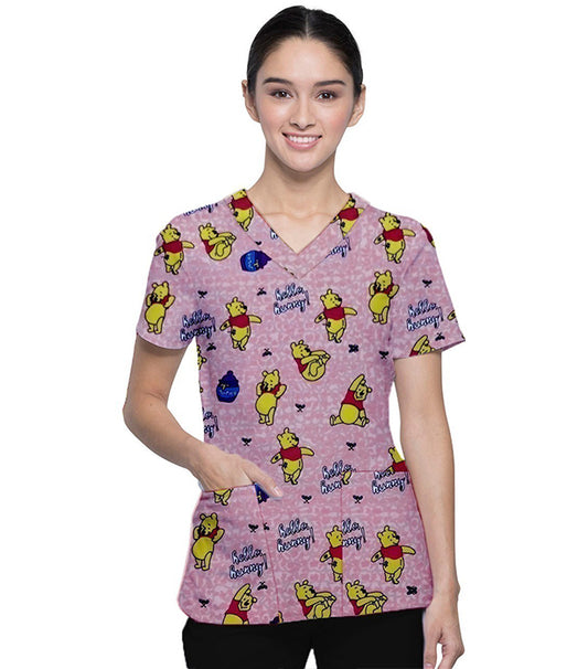 Pooh Print Scrub Set 4 Pockets Ladies Half Sleeves (2 Pockets Top and 2 Pockets Pant)