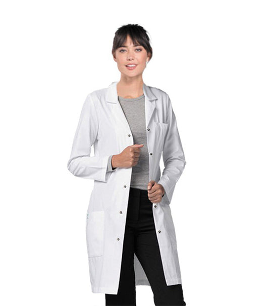 Poplin Women Lab Coat Solid Pleated with Snap Buttons - 3 Pockets, Full Sleeves