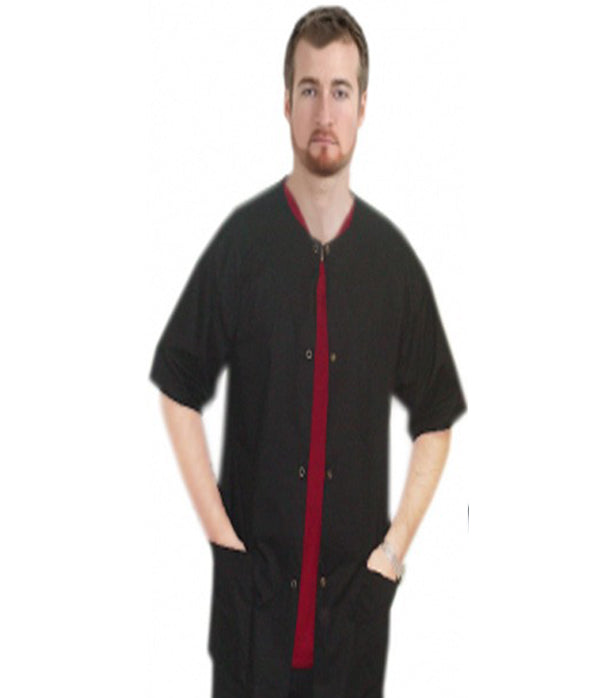 Microfiber Front open 3 pocket unisex solid half sleeve top with snap buttons