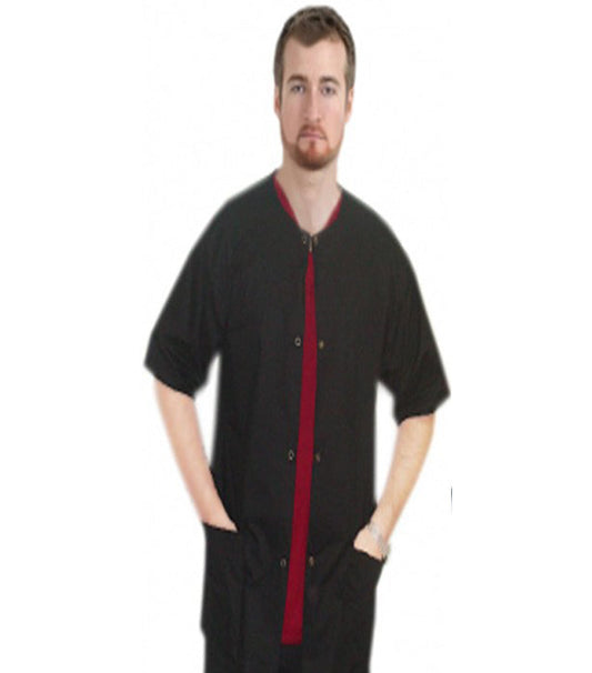 Microfiber Front open 3 pocket unisex solid half sleeve top with snap buttons