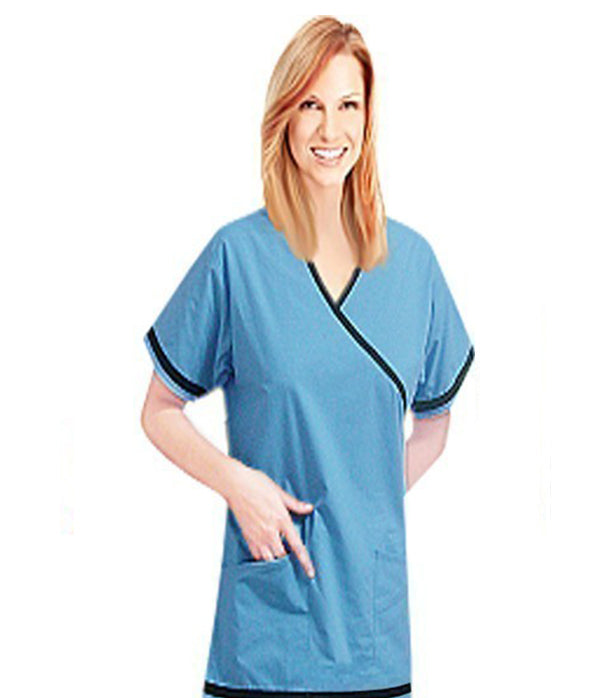 Poplin Crossover Top Half Sleeve with Boder Contrast Piping 2 Pocket