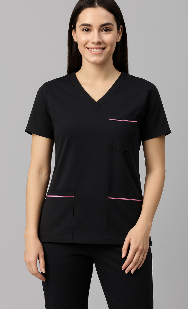 MedEase DriFit Stretch Fabric Unisex Scrub Set With Contrast (V-Neck 3 Pocket Top & Straight Legs 2 Side Pocket Pants) - 50 Pieces MOQ