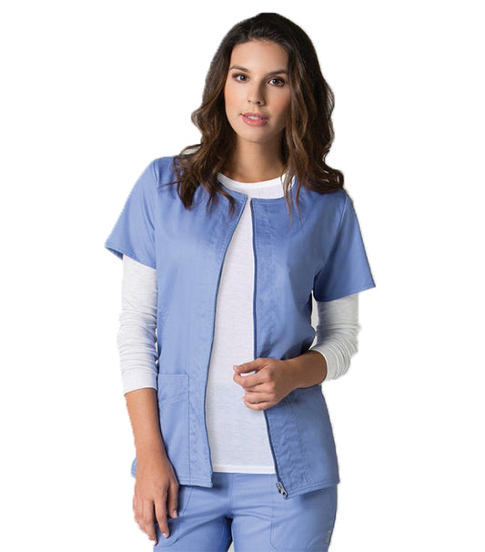 Stretch Scrub Jacket 2 Pockets Solid Ladies Half Sleeves with Zip