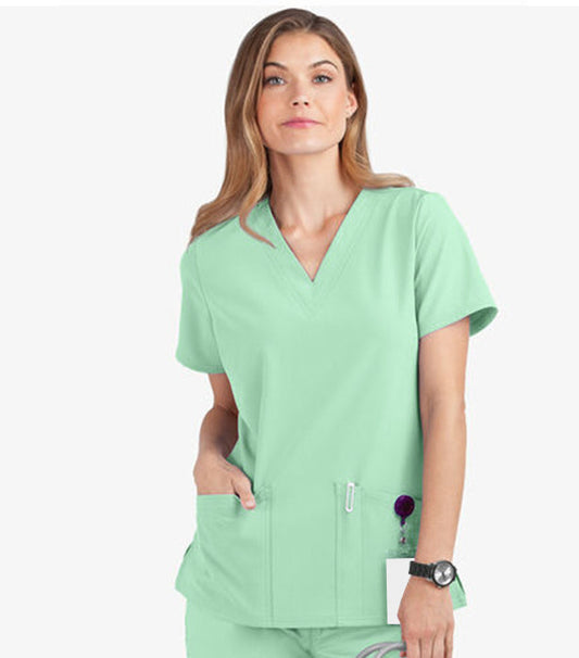 Poplin Women's V-Neck Scrub Top - 2 Pockets with Pencil Pocket, Half Sleeve