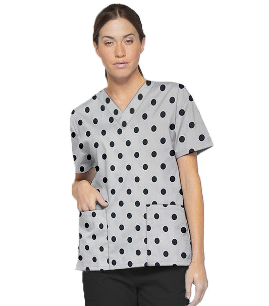 Polka Dots Print Scrub Set 4 Pockets Ladies Half Sleeves (2 Pockets Top and 2 Pockets Pant)