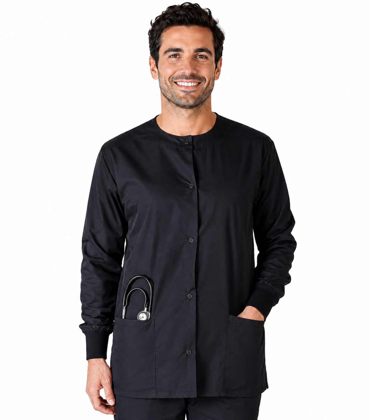 Microfiber jacket 2 pocket full sleeve solid unisex with rib Snap Button