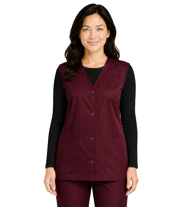 Only for USA Customers Clearance Microfiber Scrub Jacket Vest (Sleeveless) 2 Pockets with Cell Phone Pocket Solid Ladies with Slit and Plastic Buttons