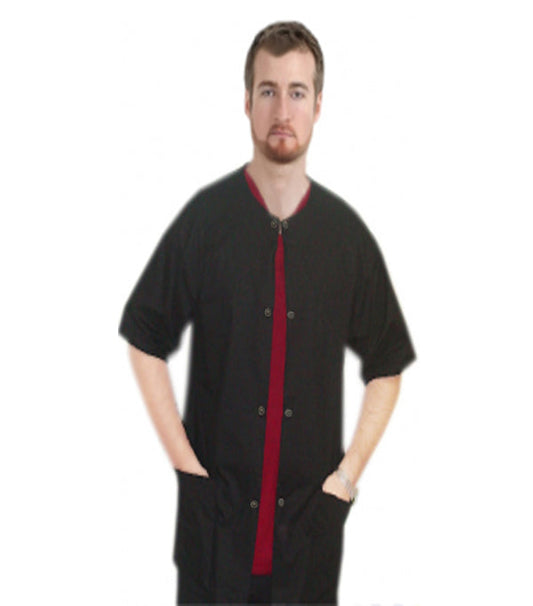 Poplin Unisex Scrub Jacket Half-Sleeve with 3 Pockets and Snap, Plastic, or Zip Closure