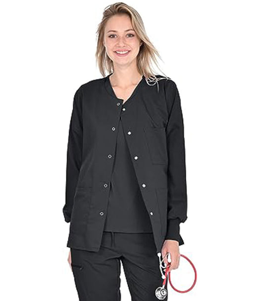 Poplin Women's Scrub Jacket Full-Sleeve 3 Pockets with Snap Buttons & Ribbed Cuffs