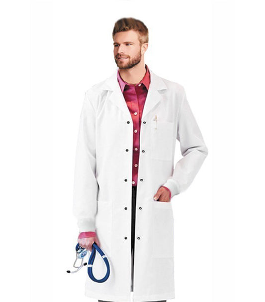 Microfiber labcoat unisex full sleeve with Rib Cuff and snap buttons 3 pockets solid pleated