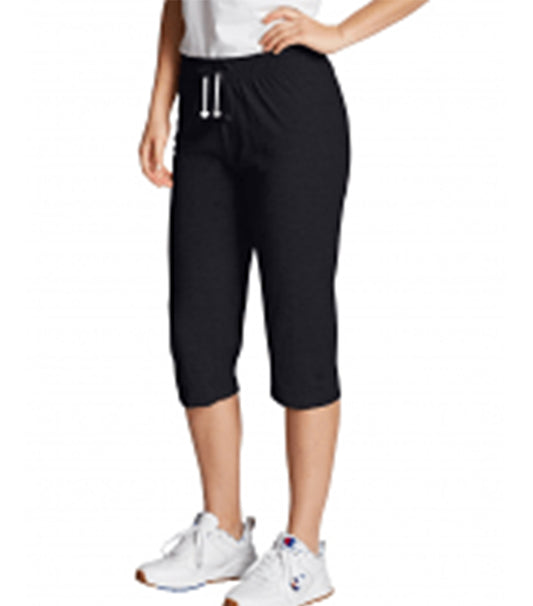 Poplin Women Capri without Pocket elasticated twill drawstring (white) Inseam 23 Inches