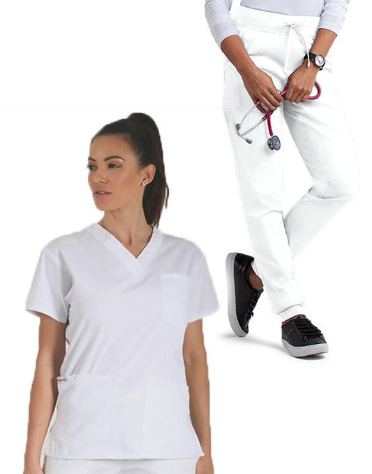 Microfiber Stretch Jogger Scrub Set 4 pocket solid unisex half sleeve (Top 2 Pockets and Jogger Pant 1 Cargo Pocket, 1 Back Pocket)