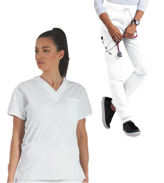 Microfiber Stretch Ladies Jogger Scrub Set 6 Pockets Half Sleeves, Top 3 Pockets and 3 Pockets Jogger Pant
