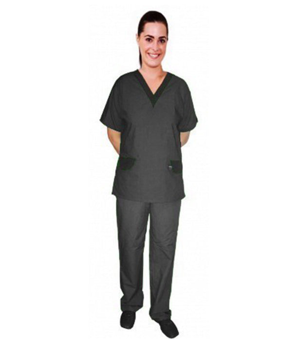 Microfiber Stretch Scrub Set V-Neck with Contrast V with Flap at Pockets Half Sleeve (Top 2pkt with Pant 2 pkt Bootcut)