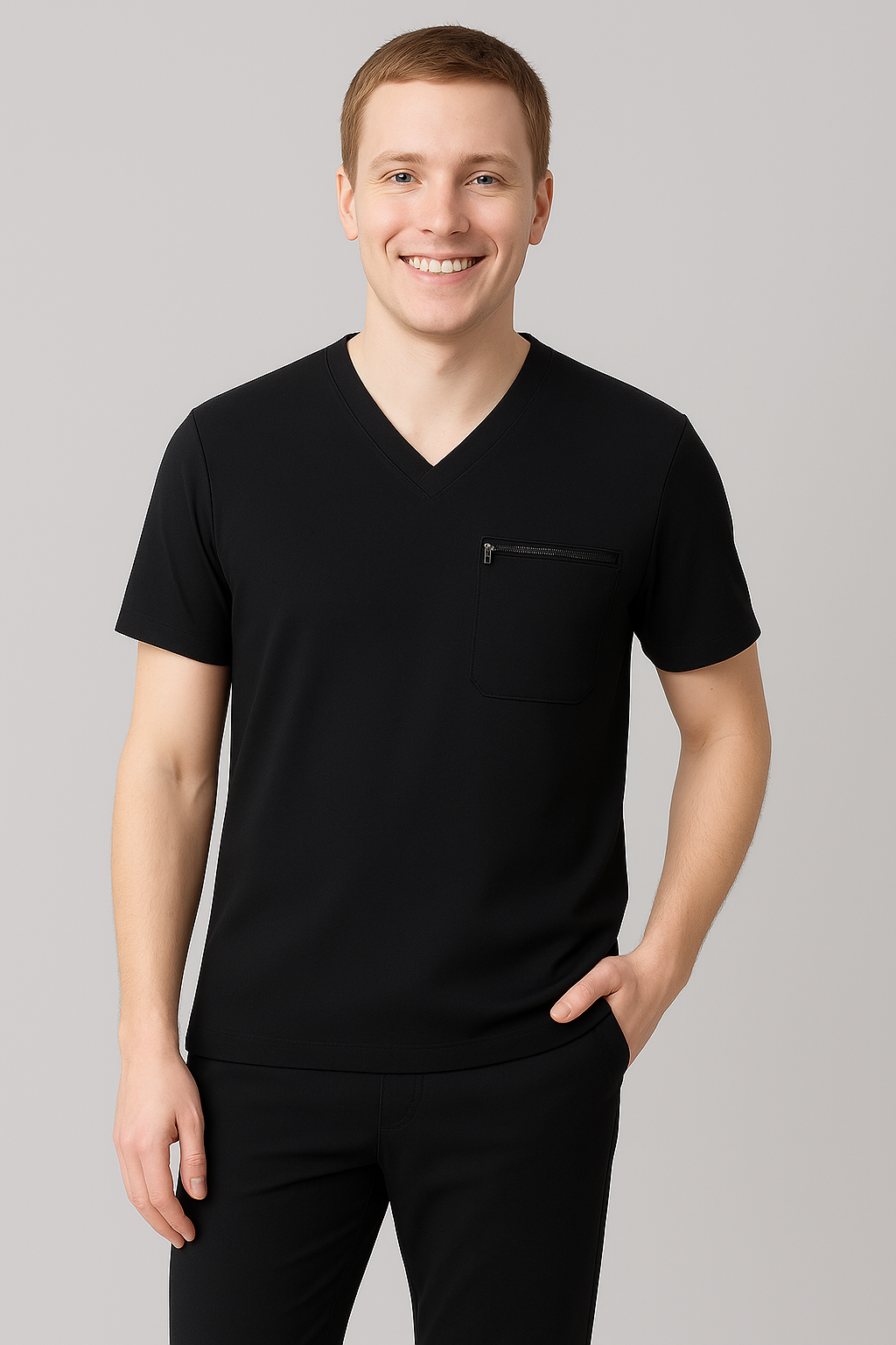 PW: MedEase DriFit Stretch Fabric Unisex Scrub Set (V-Neck 1 Zipper Pocket Top & Straight Legs 2 Side Pocket Pants)