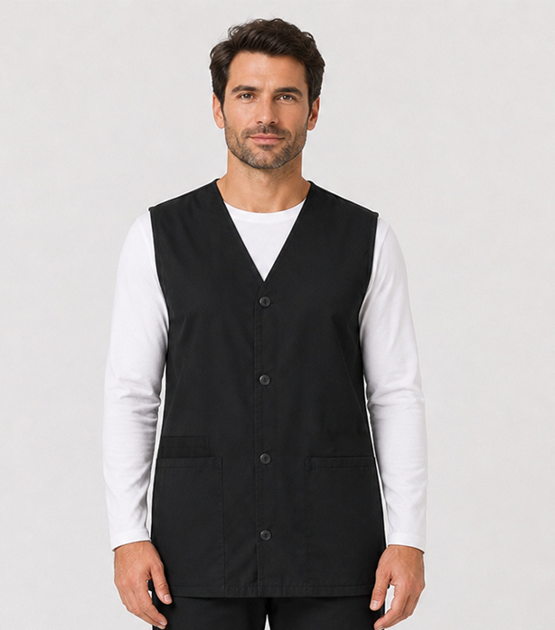 Poplin Scrub Jacket Vest (Sleeveless) 2 Pockets with Cell Phone Pocket Solid Unisex with Slit and Plastic Buttons