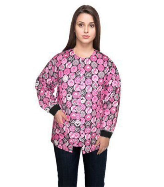 Poplin Unisex Scrub Jacket with Pink Ribbon Print - 2 Pockets, Full Sleeves with Rib