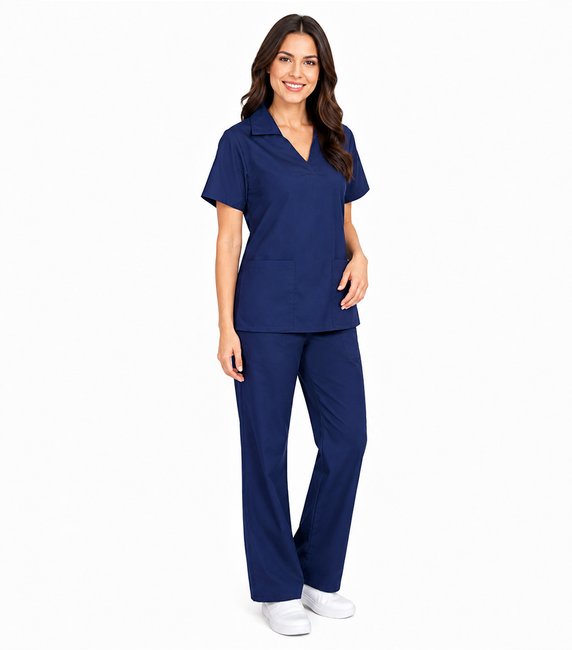 Scrub set 4 pocket Ladies V Neck collar TopHalf sleeves flare leg pantes (top 2 pocket with 2 pocket pant)