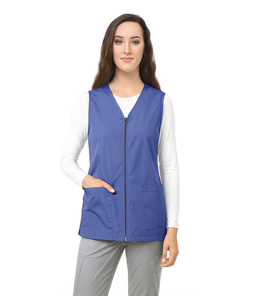 Poplin Scrub Jacket Vest (Sleeveless) 2 Pockets with Cell Phone Pocket Solid Ladies with Zipper Closure