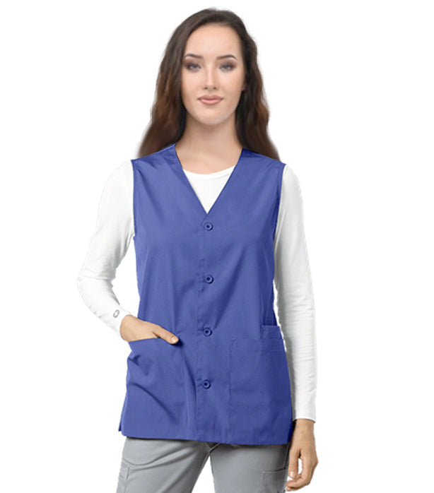 Poplin Scrub Jacket Vest (Sleeveless) 2 Pockets with Cell Phone Pocket Solid Ladies with Slit and Plastic Buttons