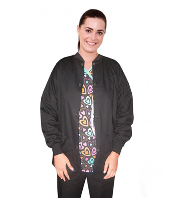 Stretch Unisex Scrub Jacket 2 Pocket Solid Full Sleeve with Rib at Neck and Sleeves with Snap Button