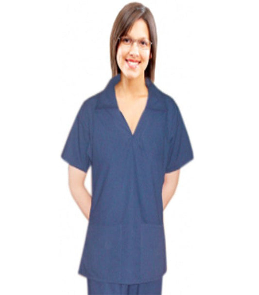 Poplin Women Scrub Top Collar Style V-Neck - 2 Pockets, Half Sleeves