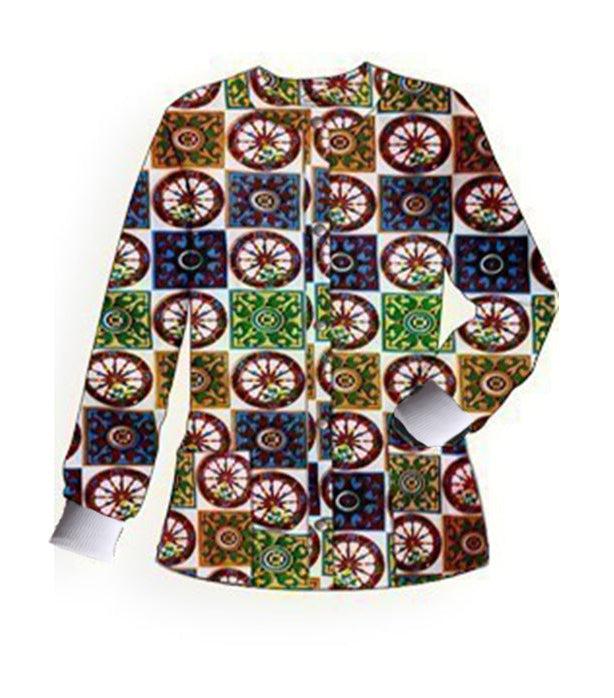 Poplin Unisex Scrub Jacket with Red Wheel Print - 2 Pockets, Full Sleeves with Rib