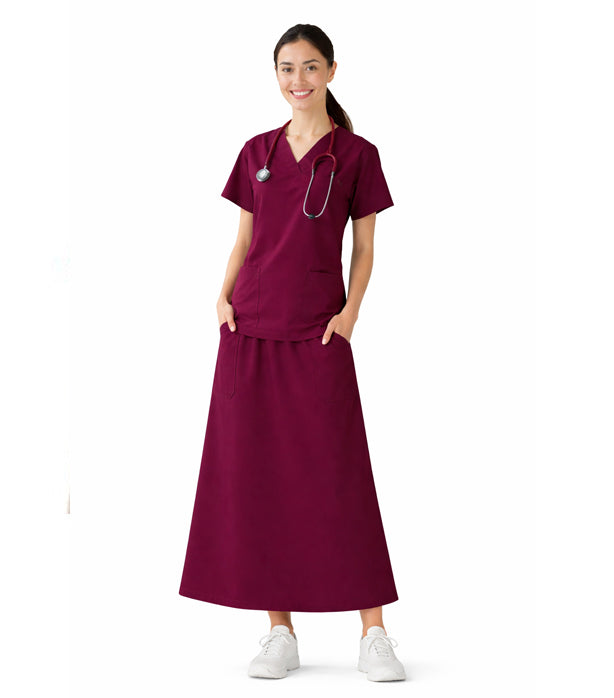 Poplin Women's A-Line Skirt Scrub Set - 4 Pockets, Half Sleeves ( 2-Pocket Top & A-Line Skirt with 2 Cargo Pockets Full Elastic Waistband with Drawstring)