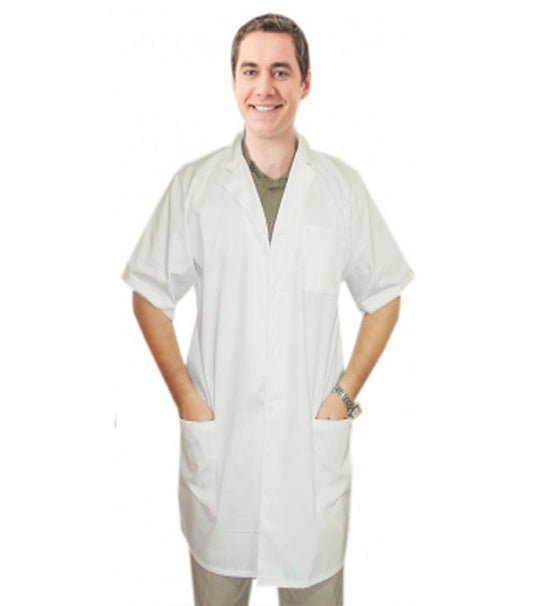 Twill labcoat 3 pocket unisex solid half sleeve plastic buttons solid pleated