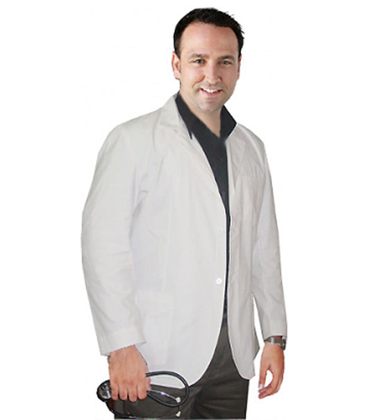 Poplin Consultation labcoat men full sleeve with plastic buttons 3 pocket solid pleated