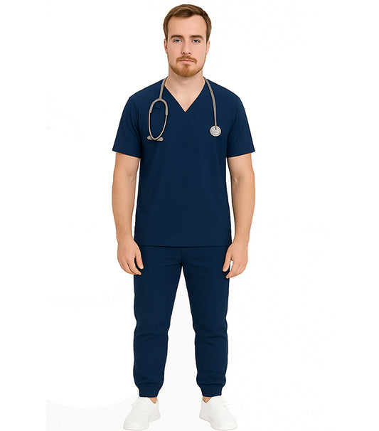 Stretch Unisex Jogger Scrub Set - without pockets, half Sleeves Only Drawstring (Twill White)