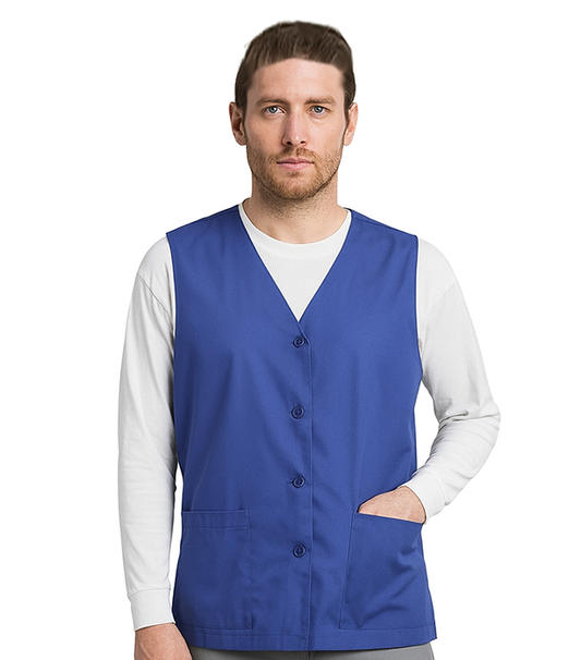 Poplin Scrub Jacket Vest (Sleeveless) 2 Pockets with Cell Phone Pocket Solid Unisex with Plastic Buttons