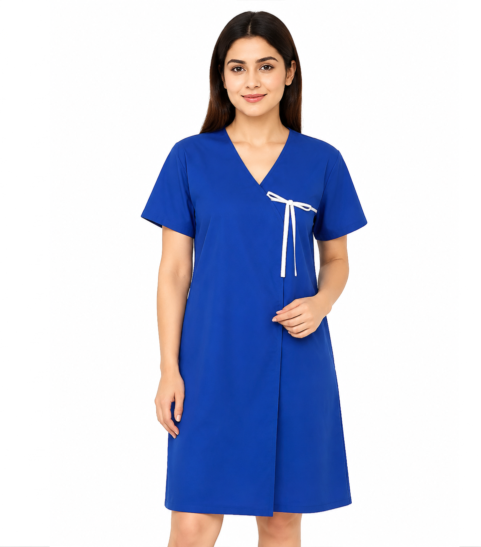 Patient Gown front open half sleeve with matching piping tie-able From Sleeves