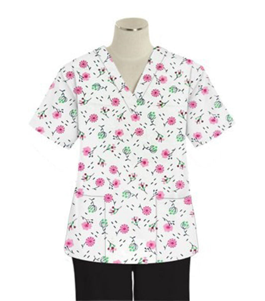 Cherry Blossom  Print Scrub Set 4 Pockets Ladies Half Sleeves (2 Pockets Top and 2 Pockets Pant)
