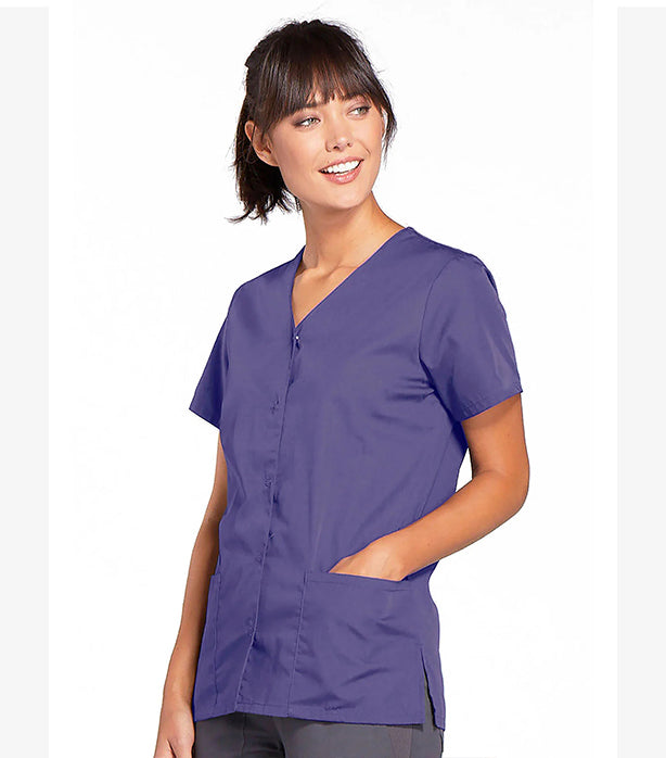 Microfiber Women's Scrub Top Front Open with Snap Buttons - 2 Pockets, Half Sleeves