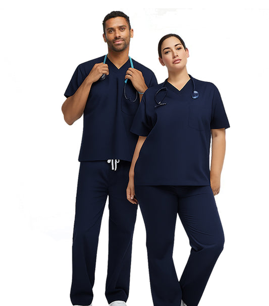 Microfiber Stretch Scrub set 2 pocket normal unisex solid half sleeve (top 1 pocket with bottom 1 pocket) with drawstring, non-elasticated waistband