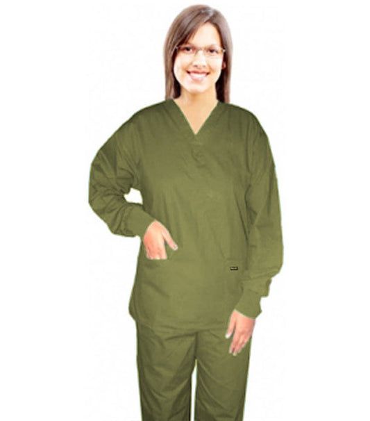 Poplin Top v neck 2 pocket solid full sleeve unisex with Rib