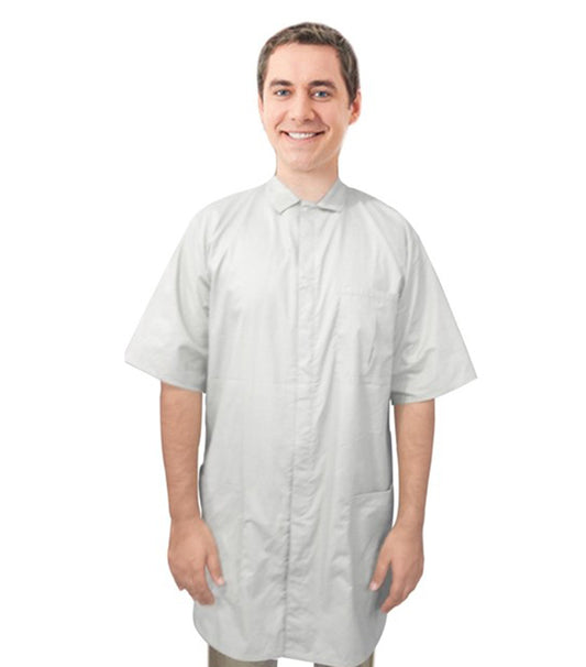 Poplin Labcoat unisex half sleeve snap buttons with covered placket 3 pockets solid pleated