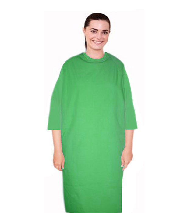 Poplin Fabric Patient gown back open 3/4 sleeve with matching piping, tie-able OR Velcro