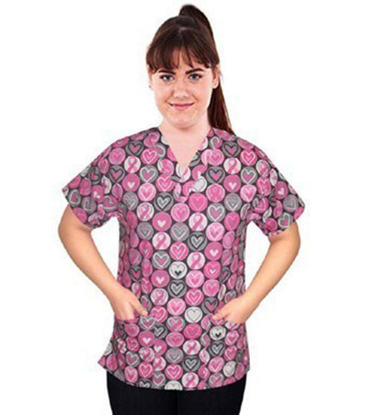 Pink ribbon Print Scrub Set 4 Pockets Ladies Half Sleeves (2 Pockets Top and 2 Pockets Pant)