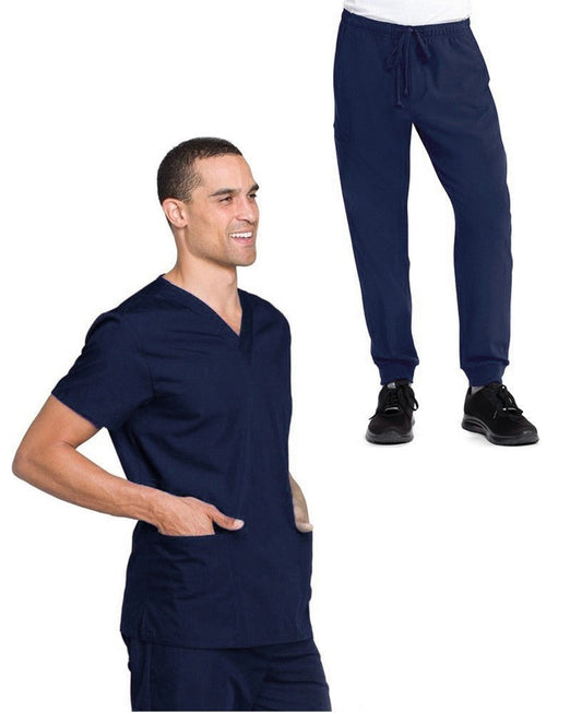 Microfiber Stretch Unisex Jogger Scrub Set 5 Pockets Half Sleeves, Top 3 Pockets (1 Chest Pocket and 2 Lower Pockets) and Jogger Pant 2 Side Pockets