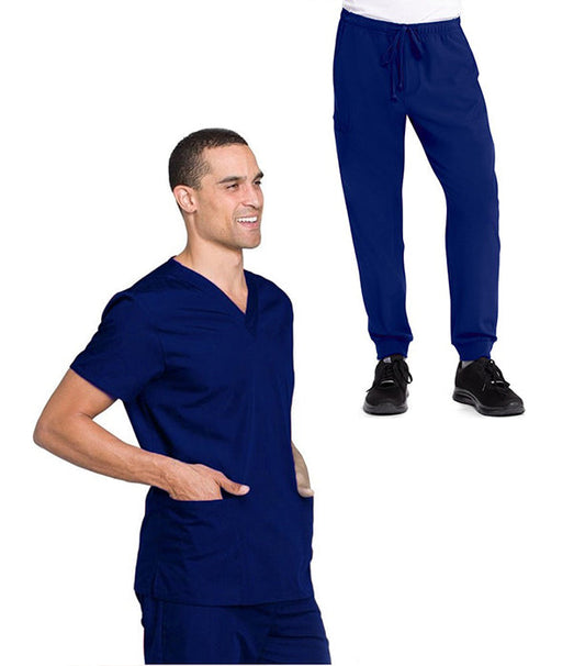 Stretch Unisex Jogger Scrub Set - 4 Pockets, Half Sleeves (2-Pocket Top & Jogger Pant with 1 Back and 1 Cargo Pocket)
