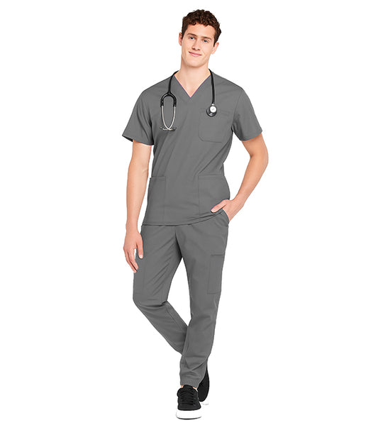 Microfiber Stretch Unisex Jogger Scrub Set 9 Pockets Half Sleeves, Top 3 Pockets(1 Chest Pocket, 2 Lower Pockets), Jogger Pant 6 Pockets(2 Side Pockets, 2 Back Pockets, 2 Cargo Pockets)