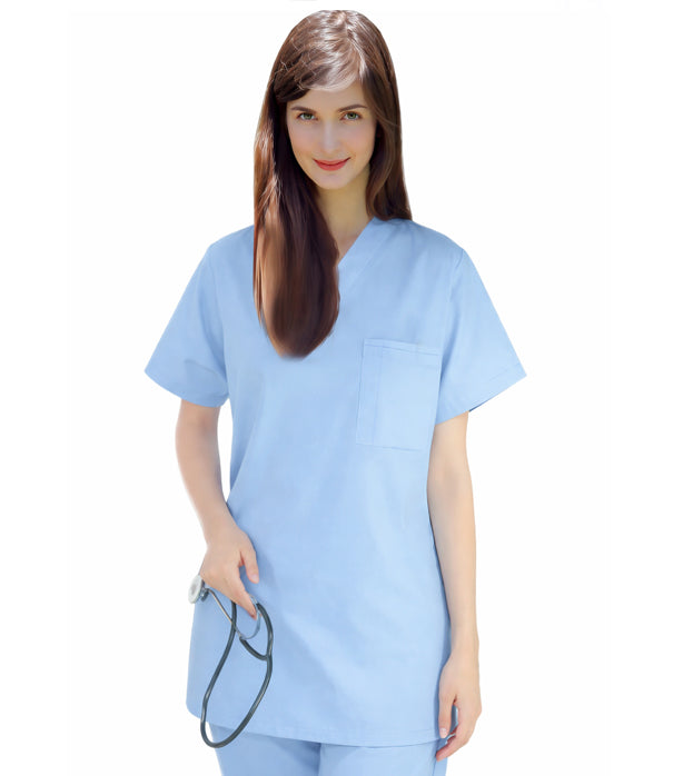 Poplin Unisex Scrub Set - 4 Pockets, Half Sleeves (1-Pocket Top with Pencil Pocket & Pant with 1 Back and 1 Cargo Pocket)