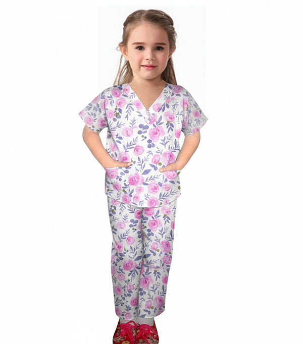 Printed Children's Scrub Set - 3 Pockets, Half Sleeves (2-Pocket Top & 1-Pocket Pant)