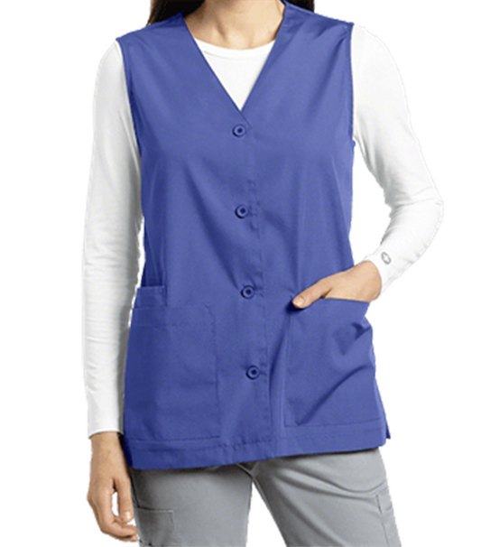 Microfiber Scrub Jacket Vest (Sleeveless) 2 Pockets with Cell Phone Pocket Solid Ladies with Plastic Buttons