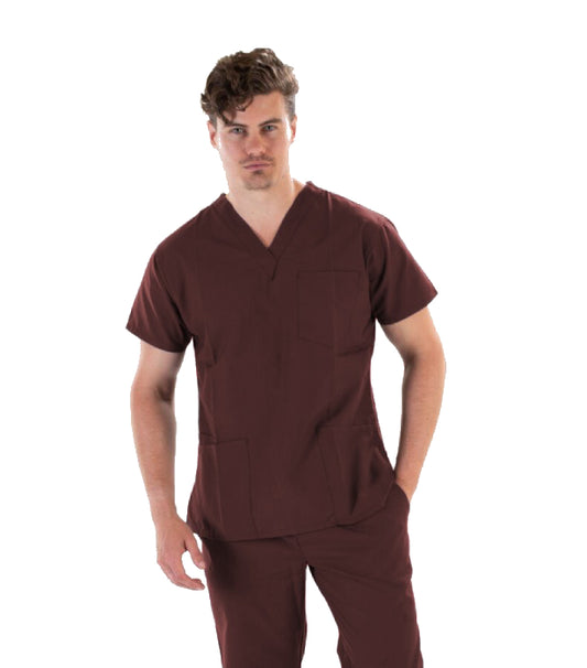 Interlock Stretch (100% polyester) Scrub set 6 pocket solid unisex half sleeves (2-Pocket Top & 4-Pocket Pant 2 side 2 back pockets Full elastic waistband with twill white drawstring)