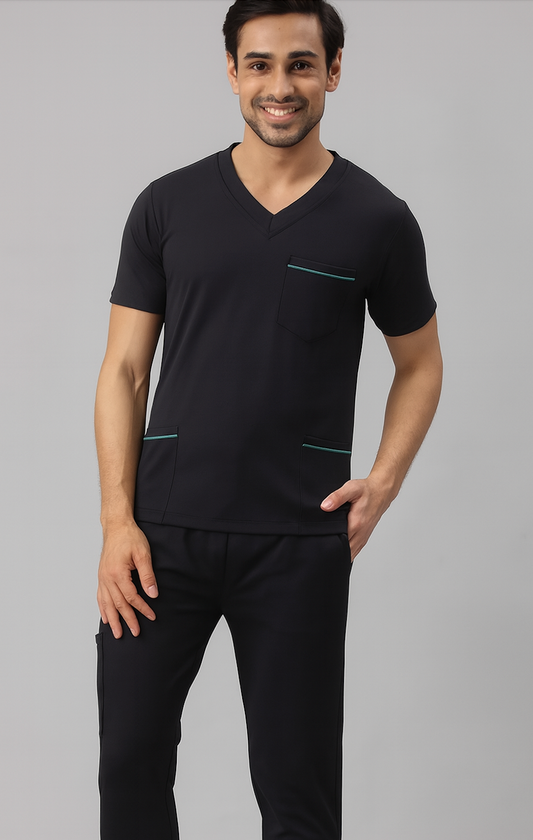 MedEase DriFit Stretch Fabric Unisex Scrub Set With Contrast (V-Neck 3 Pocket Top & Straight Legs 2 Side Pocket Pants) - 50 Pieces MOQ